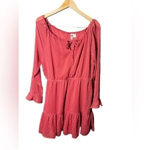 H&M Dress Dusty Rose M Floaty Sheer Sleeves Off‎ The Shoulder